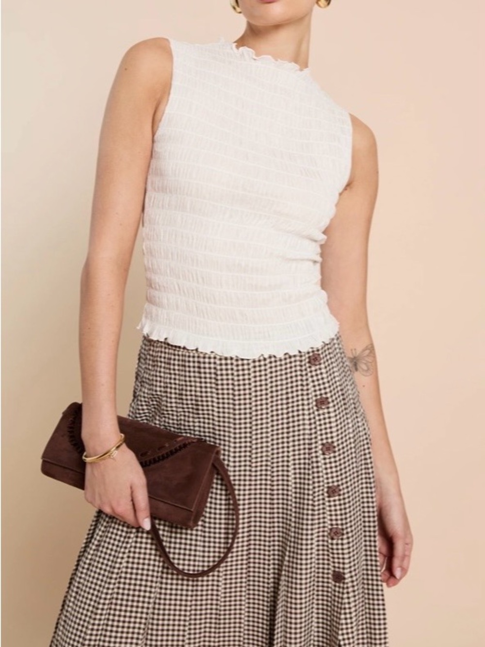 Few Moda Kourt Sleeveless White SmockedTank Top